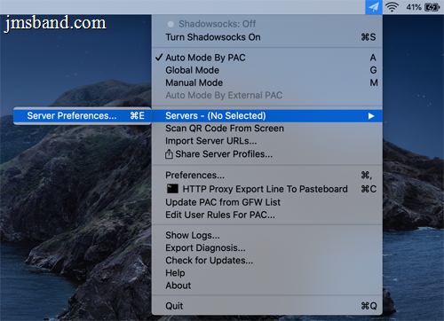 Opening ShadowsocksX-NG server preferences