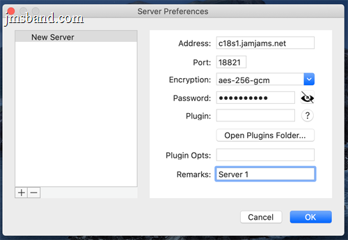 ShadowsocksX-NG server settings