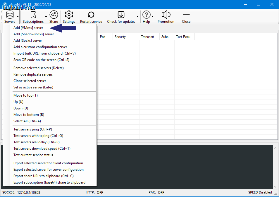 Adding a VMess server in V2RayN